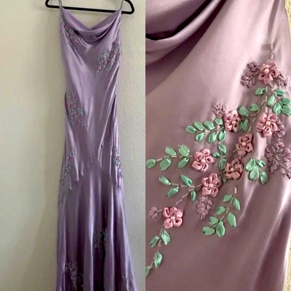 Vintage Y2K 100% Silk Beaded Dress Vintage Y2K Dress Fairy Cottage Prom  Floral